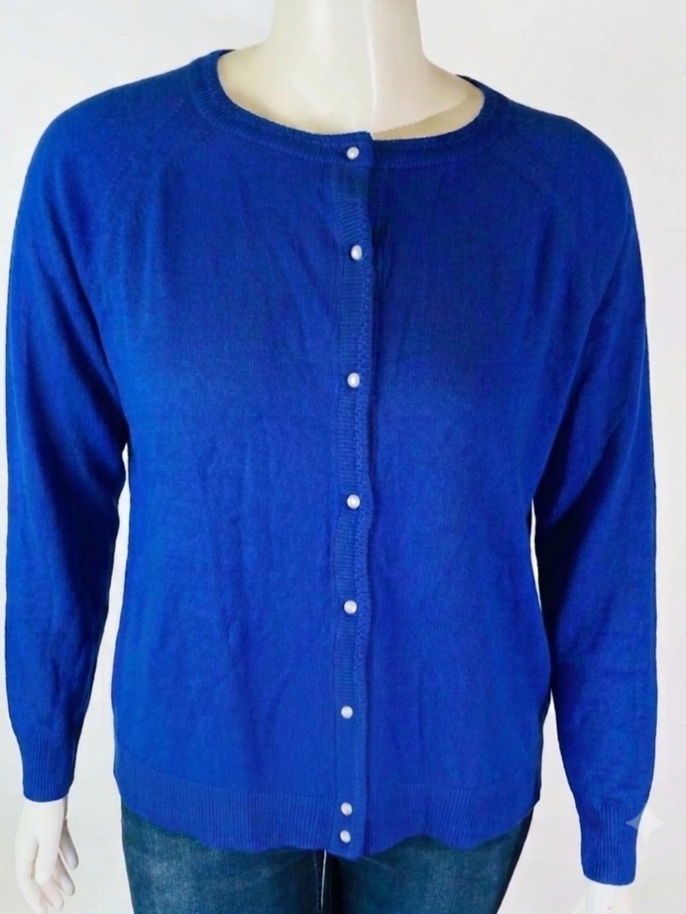 Karen Scott Royal Blue Pearl Button-Front "Luxe Soft" Cardigan Sweater